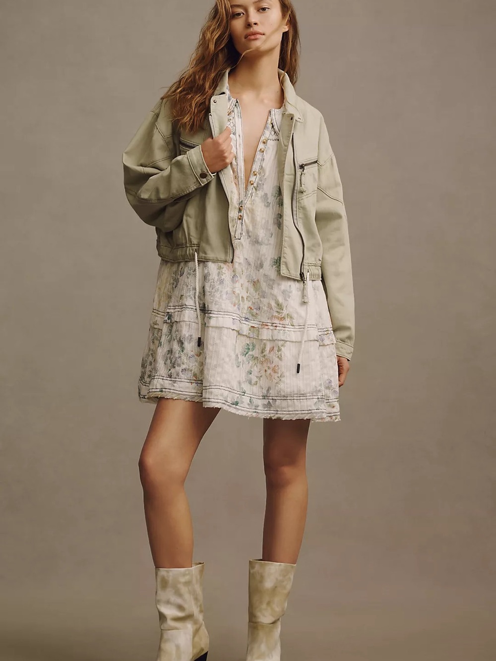 PILCRO ANTHROPOLOGIE Tidal Moto Utility Jacket Cropped Sage Green Tan Sz Medium - Picture 15 of 16